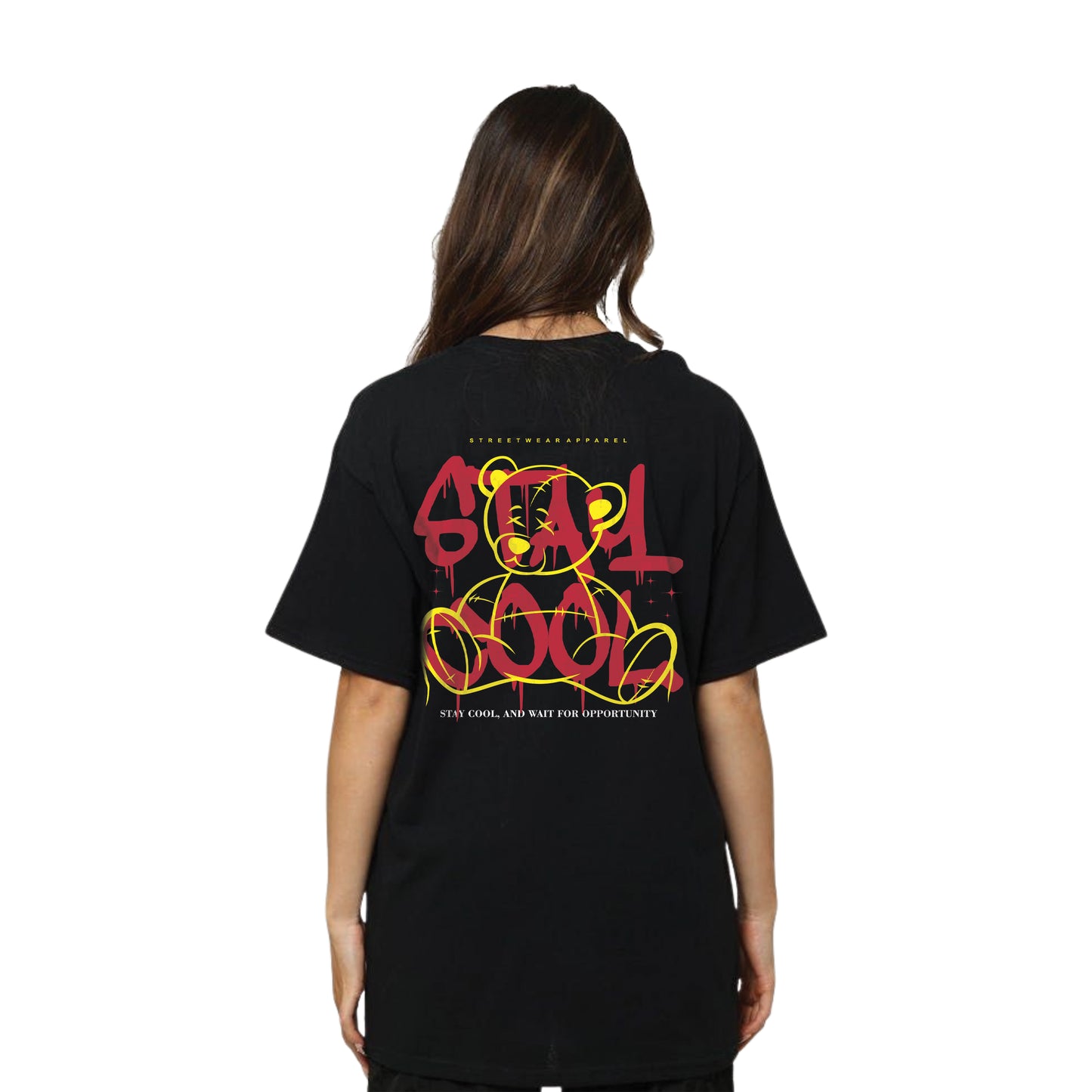 Stay Cool Graffiti Bear T-Shirt – Urban Streetwear Graphic, Unisex Black Tee