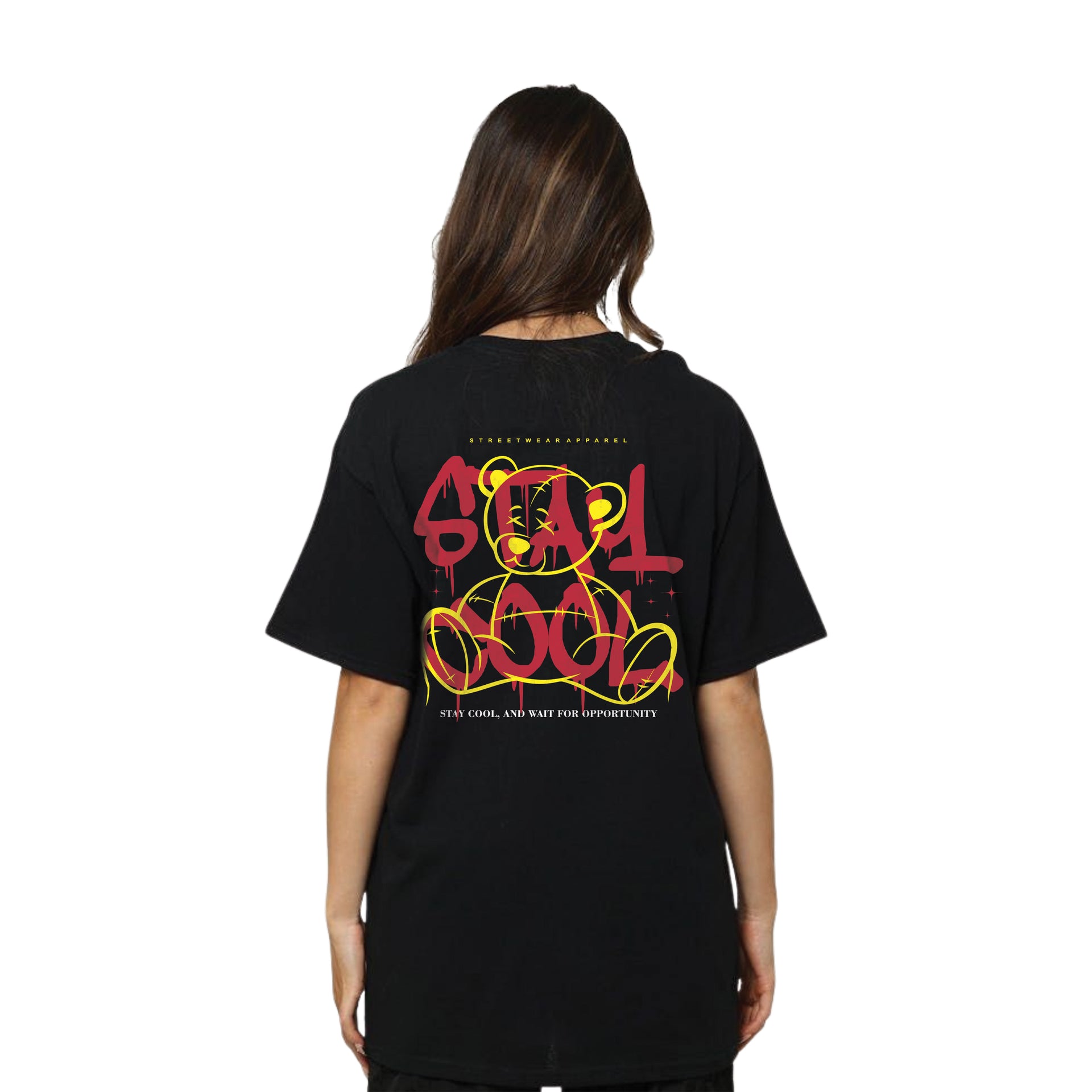 Stay Cool Graffiti Bear T-Shirt – Urban Streetwear Graphic, Unisex Black Tee