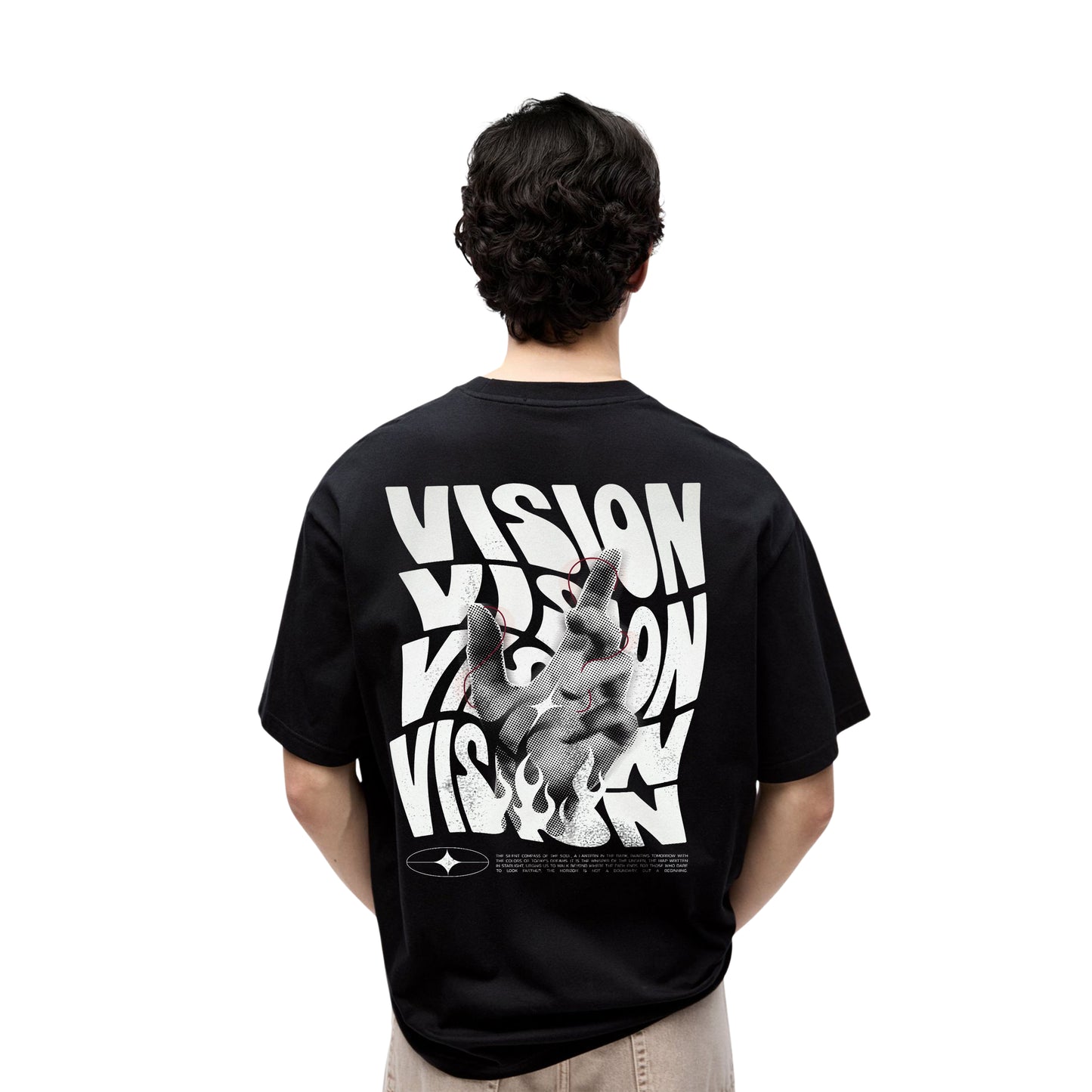 Vision Hand Art T-Shirt – Distorted Typography Graphic, Unisex Black Streetwear Tee